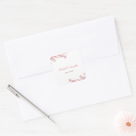 Elegant Cherry Blossom Wedding Quadratischer Aufkleber (Umschlag)