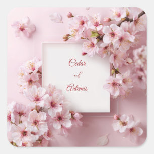 Elegant Cherry Blossom Wedding Quadratischer Aufkleber