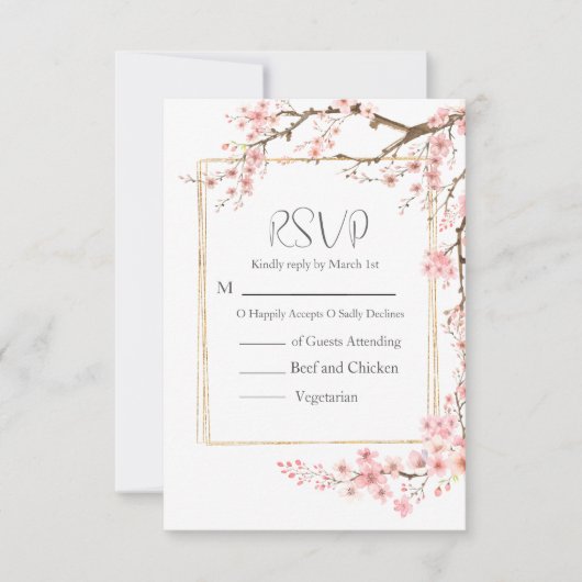 Elegant Cherry Blossom Wedding RSVP Karte (Vorderseite)