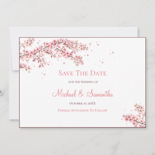 Elegant Cherry Blossom Wedding Save The Date (Vorderseite)