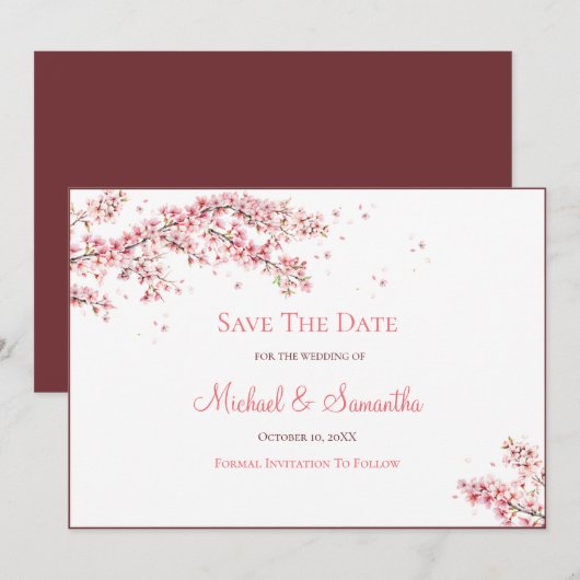 Elegant Cherry Blossom Wedding Save The Date (Vorne/Hinten)