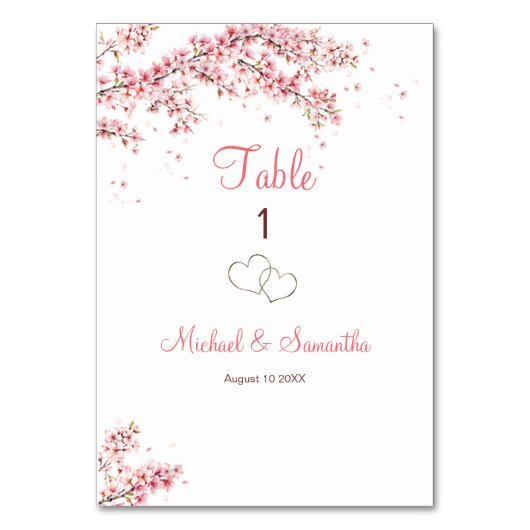 Elegant Cherry Blossom Wedding Tischnummer (Vorderseite)