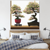 Elegant Cherry Bonsai Trees by Window Canvas Print Leinwanddruck (Insitu (Schlafzimmer))
