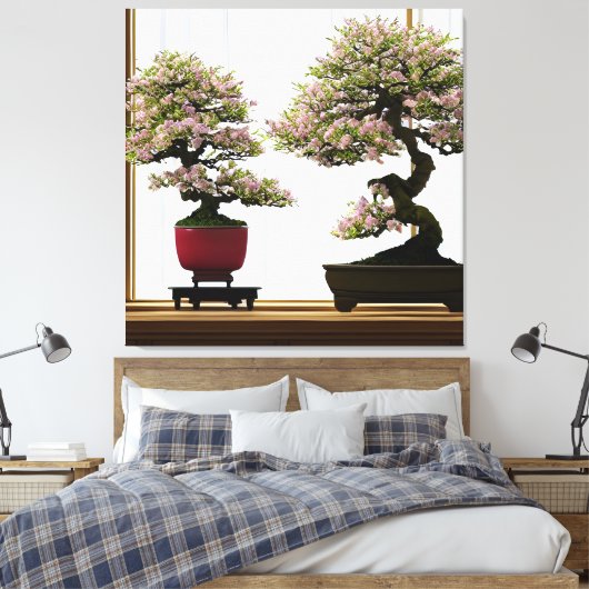 Elegant Cherry Bonsai Trees by Window Canvas Print Leinwanddruck (Insitu (Schlafzimmer))