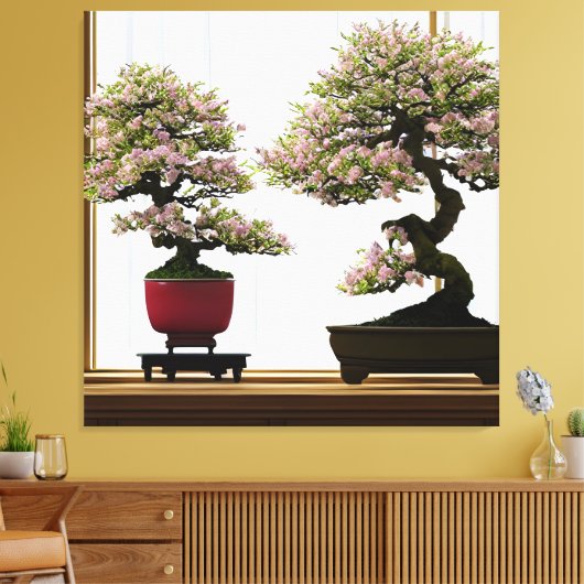 Elegant Cherry Bonsai Trees by Window Canvas Print Leinwanddruck (Insitu (Wohnzimmer))