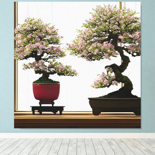 Elegant Cherry Bonsai Trees by Window Canvas Print Leinwanddruck (Insitu (Holzboden))