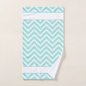Elegant Chevron Pattern & Monogram on Turquoise Badhandtuch Set (Handtuch)