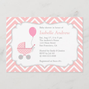 Elegant, Chevron, Rosa Kinderwagen, Mädchen-Baby-P Einladung