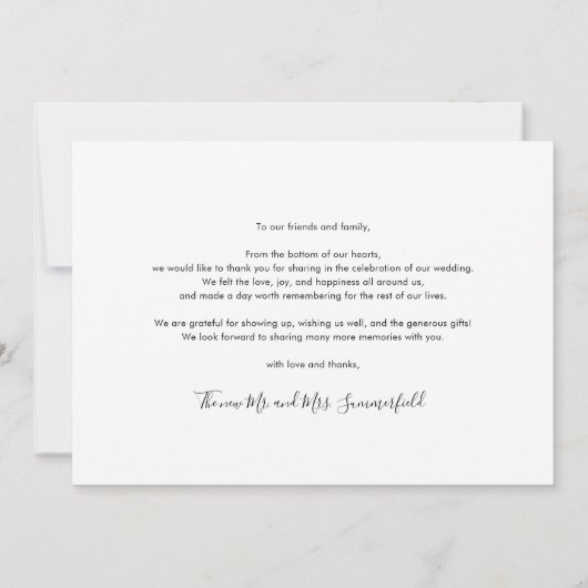 Elegant Chic 3 Wedding Fotos Script Dankeskarte (Rückseite)