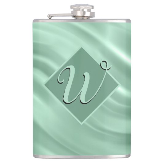 Elegant Chic Aquamarin Swirl Monogram Initial Stil Flachmann (Vorderseite)