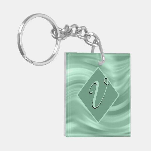 Elegant Chic Aquamarin Swirl Monogram Initial Styl Schlüsselanhänger (Vorderseite links)