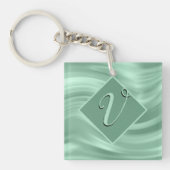 Elegant Chic Aquamarin Swirl Monogram Initial Styl Schlüsselanhänger (Vorderseite)