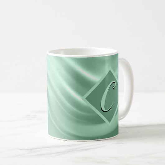Elegant Chic Aquamarin Swirl Monogram Stilvoll Kaffeetasse (VorderseiteRechts)