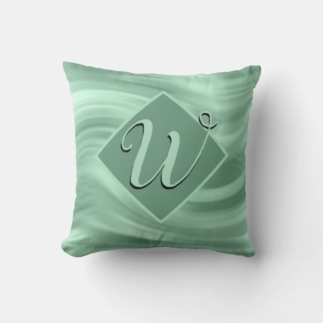Elegant Chic Aquamarin Swirl Monogram Stilvoll Kissen (Vorderseite)