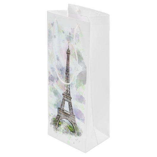 Elegant Chic Artistic Eiffel Tower Paris, Frankrei Geschenktüte Für Weinflaschen (Rückseite Schrägansicht)