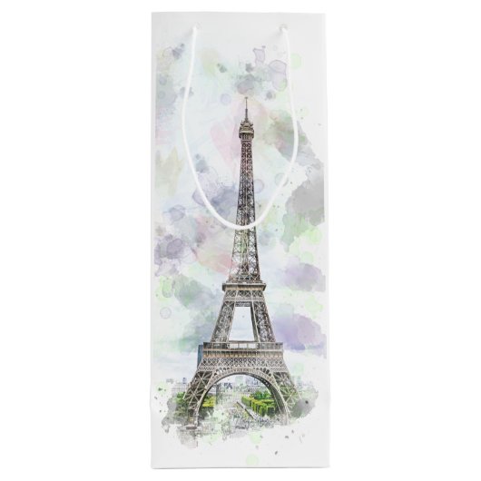 Elegant Chic Artistic Eiffel Tower Paris, Frankrei Geschenktüte Für Weinflaschen (Rückseite)
