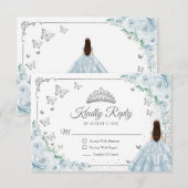 Elegant Chic Baby Blue Silver Quinceanera Reply RSVP Karte (Vorne/Hinten)