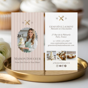 Elegant Chic Bäckerei-Streifen & Gold-Schneebesen- Visitenkarte