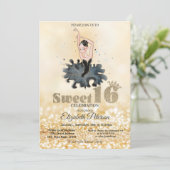 Elegant Chic Ballerina Gold Glitzer Bokeh Sweet 16 Einladung (Stehend Vorderseite)