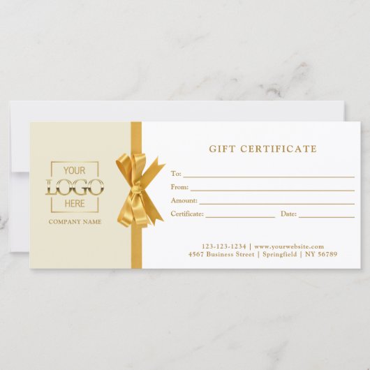 Elegant Chic Beige Gold Business Gift Certificate (Vorderseite)
