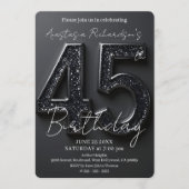 Elegant Chic Black Glitter 45th Birthday Party Einladung (Vorderseite)