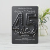 Elegant Chic Black Glitter 45th Birthday Party Einladung (Stehend Vorderseite)