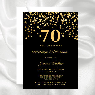 Elegant Chic Black Gold 70. Geburtstagsparty Einladung