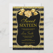 Elegant Chic Black Gold Glitzer Rose Sweet 16 Einladung (Vorderseite)
