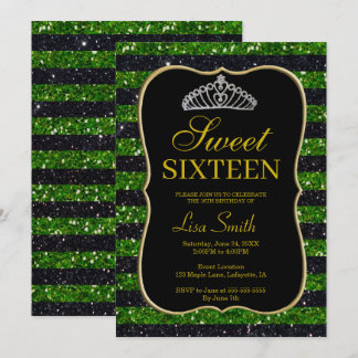 Elegant Chic Black Green Glitzer Tiara Sweet 16 Einladung