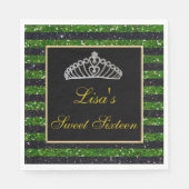 Elegant Chic Black Green Glitzer Tiara Sweet 16 Serviette (Vorderseite)