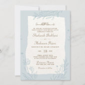 Elegant Chic Blue Floral Islamic Wedding Monogram Einladung (Vorderseite)