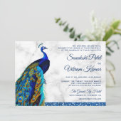Elegant Chic Blue Glitzer Peacock Indian Wedding Einladung (Stehend Vorderseite)