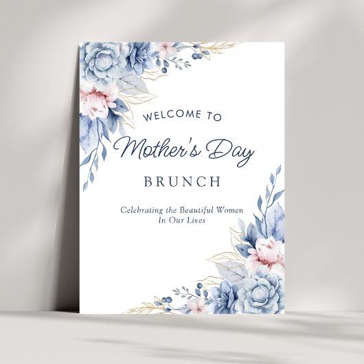 Elegant Chic Blue Mother Day Brunch Willkommen Poster