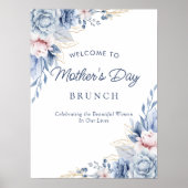 Elegant Chic Blue Mother Day Brunch Willkommen Poster (Vorne)