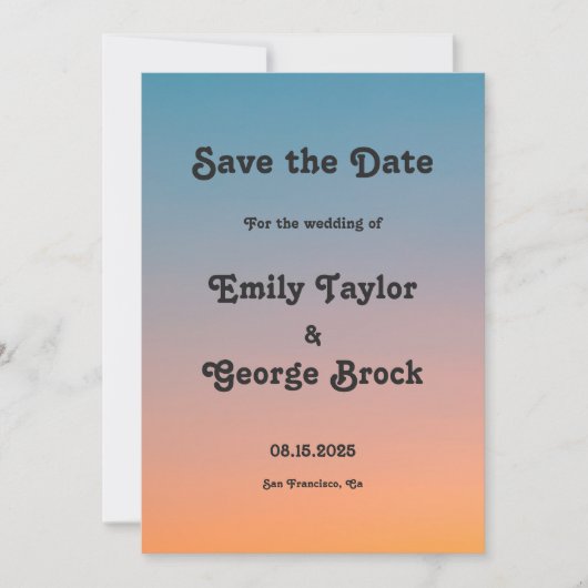 Elegant Chic Blue Orange Calligraphy Wedding Save The Date (Vorderseite)