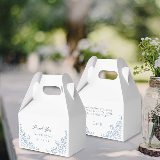 Elegant Chic Blue und White Wedding Vielen Dank Geschenkschachtel