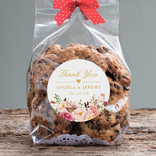 Elegant Chic Blush Pink Blumenzange Vielen Dank Runder Aufkleber