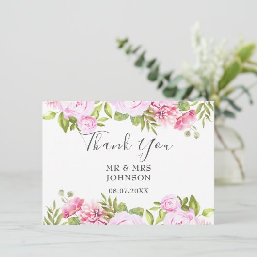 Elegant Chic Blush Pink Greenery Blumenzwiebelblum Dankeskarte (Stehend Vorderseite)