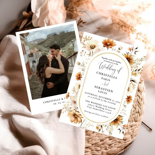 Elegant & Chic Boho Fall Wildblume Hochzeit Einladung