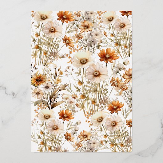 Elegant & Chic Boho Fall Wildblume Hochzeit Folieneinladung (Rückseite)