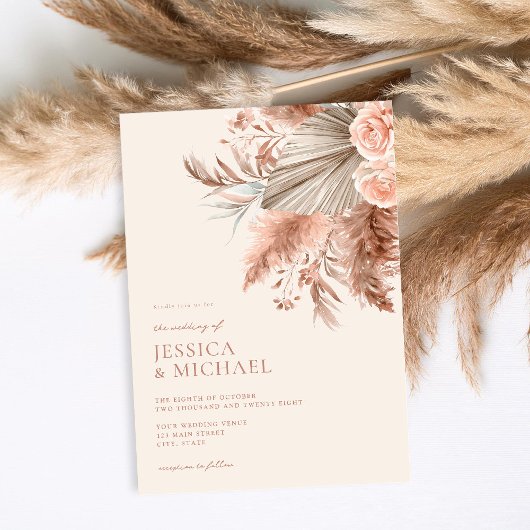 Elegant Chic Boho Pampas Floral Wedding Einladung