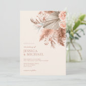 Elegant Chic Boho Pampas Floral Wedding Einladung (Stehend Vorderseite)