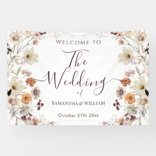 Elegant Chic Boho Rustic Wildblume Theme Wedding Banner (Horizontal)