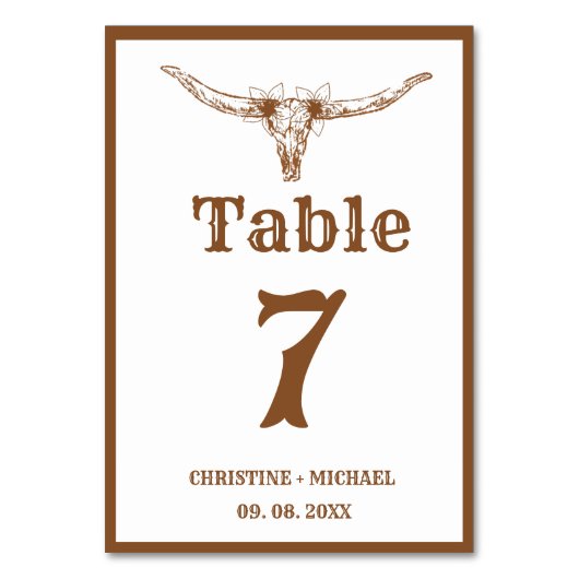 Elegant & Chic Boho Western Cowboy Wedding Tischnummer (Vorderseite)