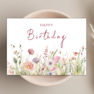 Elegant Chic Boho Wildblume Theme Happy Birthday Karte