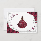 Elegant Chic Burgundy Roses Silver Quinceanera Dankeskarte (Rückseite)
