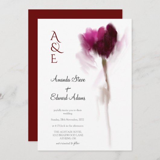 Elegant Chic Burgundy Tulip Floral Wedding Einladung (Vorne/Hinten)