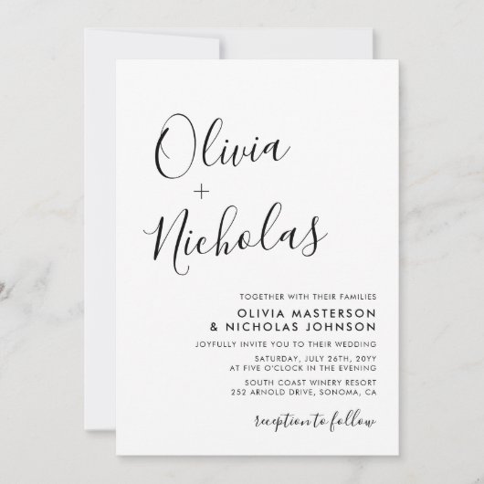 Elegant Chic Calligraphy Monogram QR Code Hochzeit Einladung (Vorderseite)