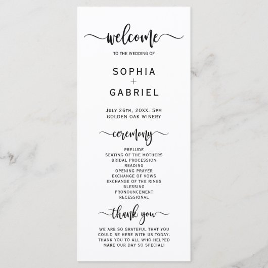 Elegant Chic Calligraphy Script Hochzeitsfeier Programm (Vorderseite)