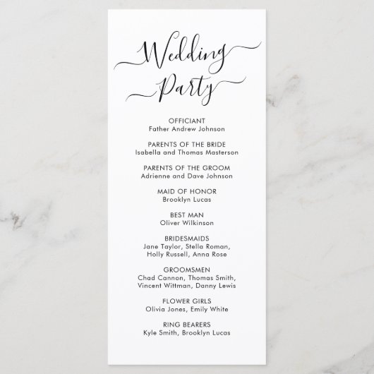 Elegant Chic Calligraphy Script Hochzeitsfeier Programm (Rückseite)